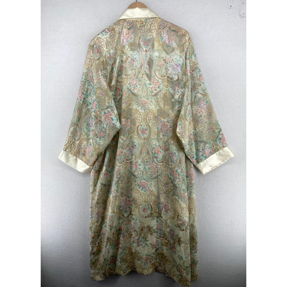 VICTORIAS SECRET Robe M Gold Label Sheer Floral Paisley Jacquard Long Ivory VTG - Picture 3 of 13